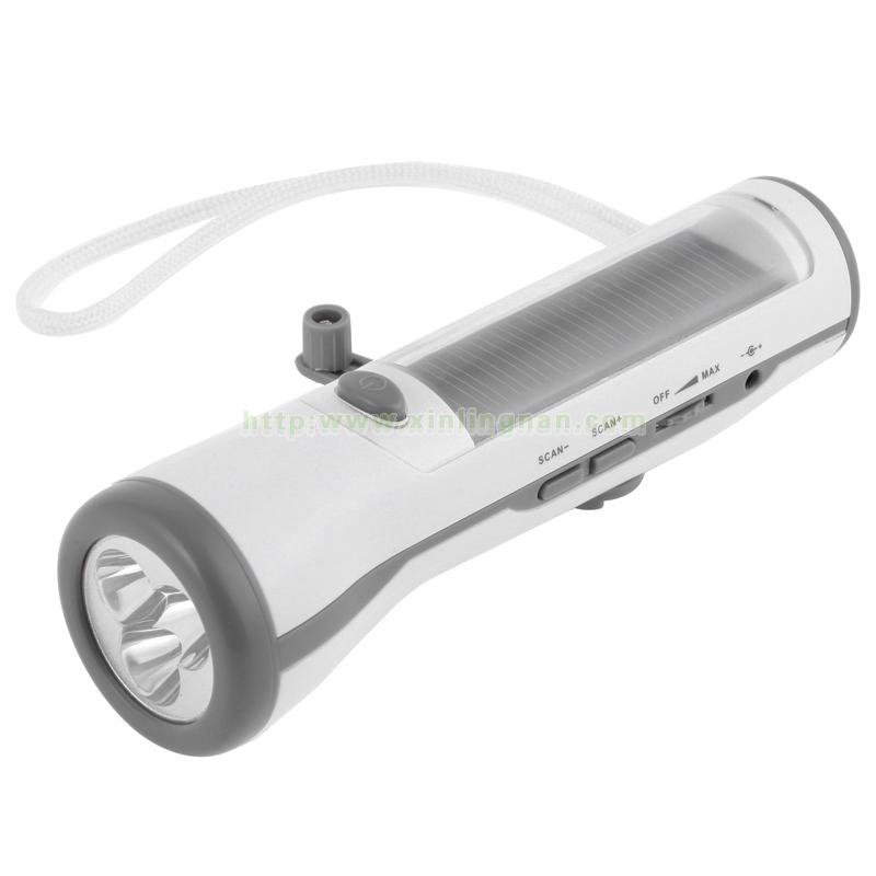 Crank Dynamo Solar Flashlight with Radio and Mobilephone Charger